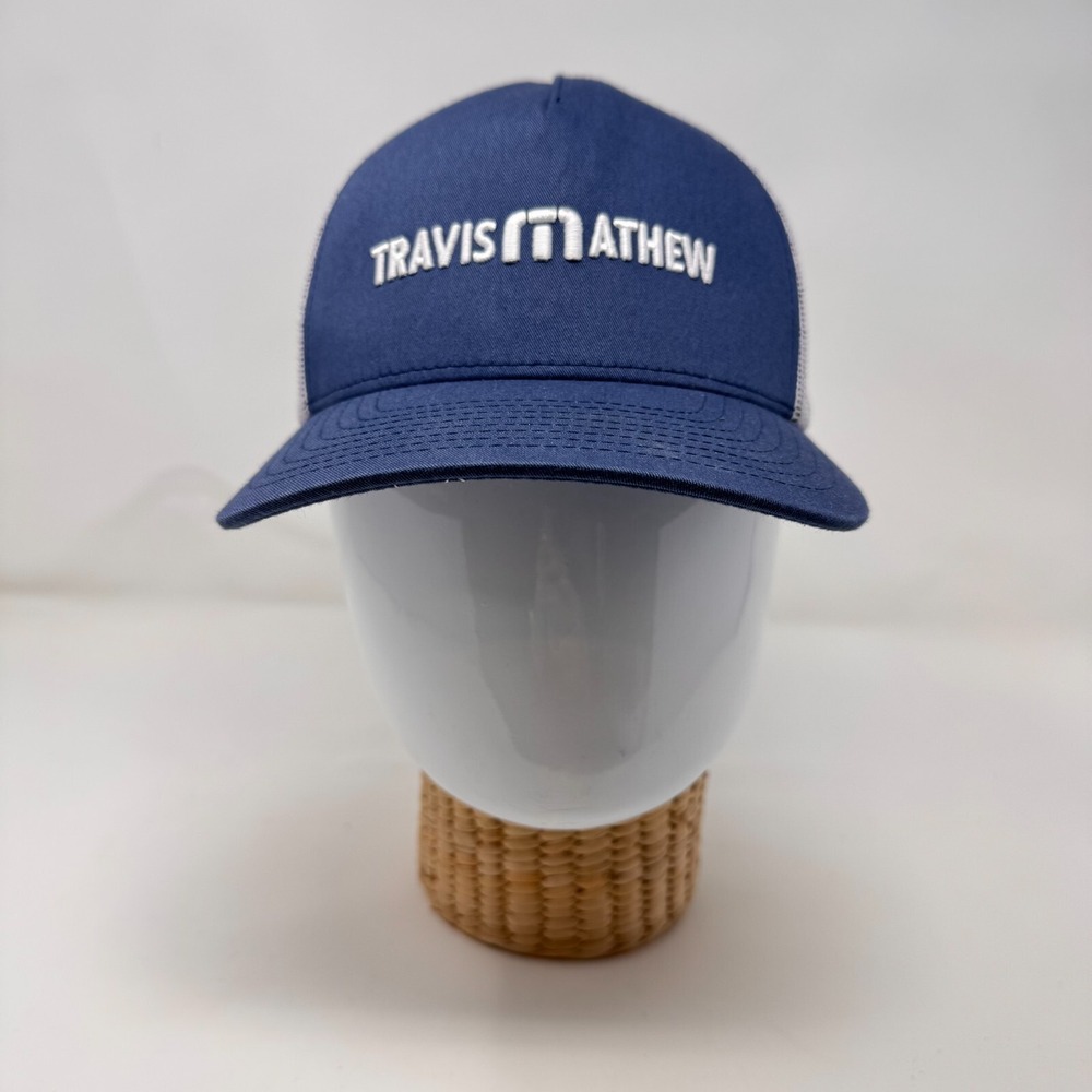 Travis Mathew Hat Mens One Size Blue White Flexfit Golf Snap Cap Trucker